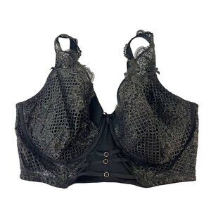 Cacique Lightly Lined Balconette Black Metallic Lace Underwire Bra - Size 42F